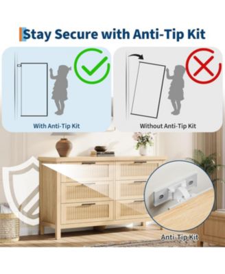 Fluted 6-Drawer Bedroom Dresser, 47.4" Wide Mid-Century Modern Chest with Storage Cabinet & Large Drawers for Bedroom and Living Room