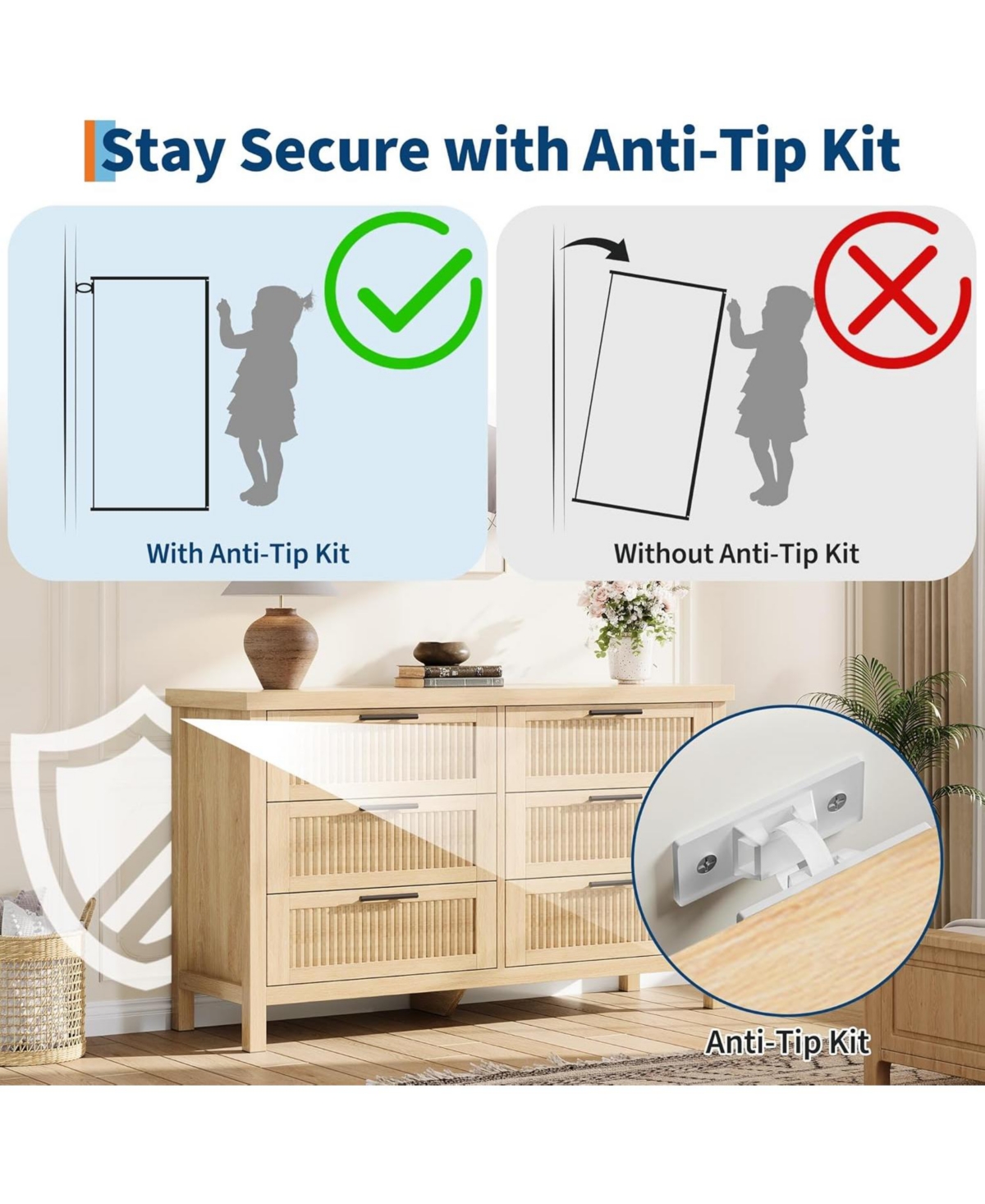 Gaomon Fluted 6-Drawer Bedroom Dresser, 47.4" Wide Mid-Century Modern Chest with Storage Cabinet & Large Drawers for Bedroom and Living Room