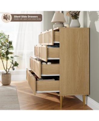 Rattan 8-Drawer Dresser – Tall Modern Chest with Deep Storage & Wide Top for Bedroom, Living Room, Hallway, Kids Room