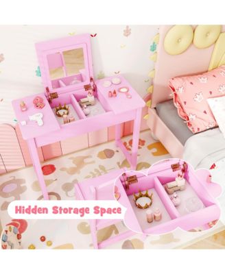 Kids Vanity Table & Chair Set 2-in-1 Princess Makeup Dressing Desk Set