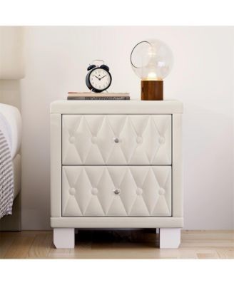 Velvet Nightstand with 2 Drawers and Crystal Handles Elegant Storage End Table for Bedroom