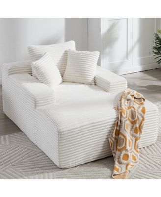 67 Inch White Velvet Chaise Lounge Chair with 9.9 Inch Wide Armrests and Deep Seat for Living Room