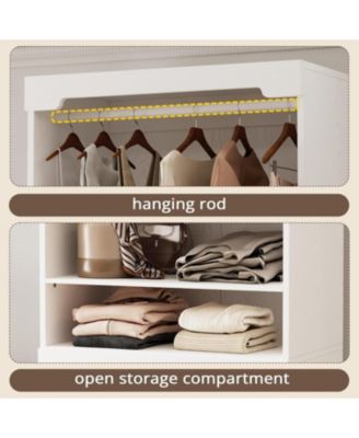 Freestanding Closet System with 3 Wood Drawers, Adjustable Shelves and Hanging Rod, White
