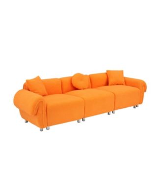 Orange Teddy Velvet Sofa with 3 Pillows
