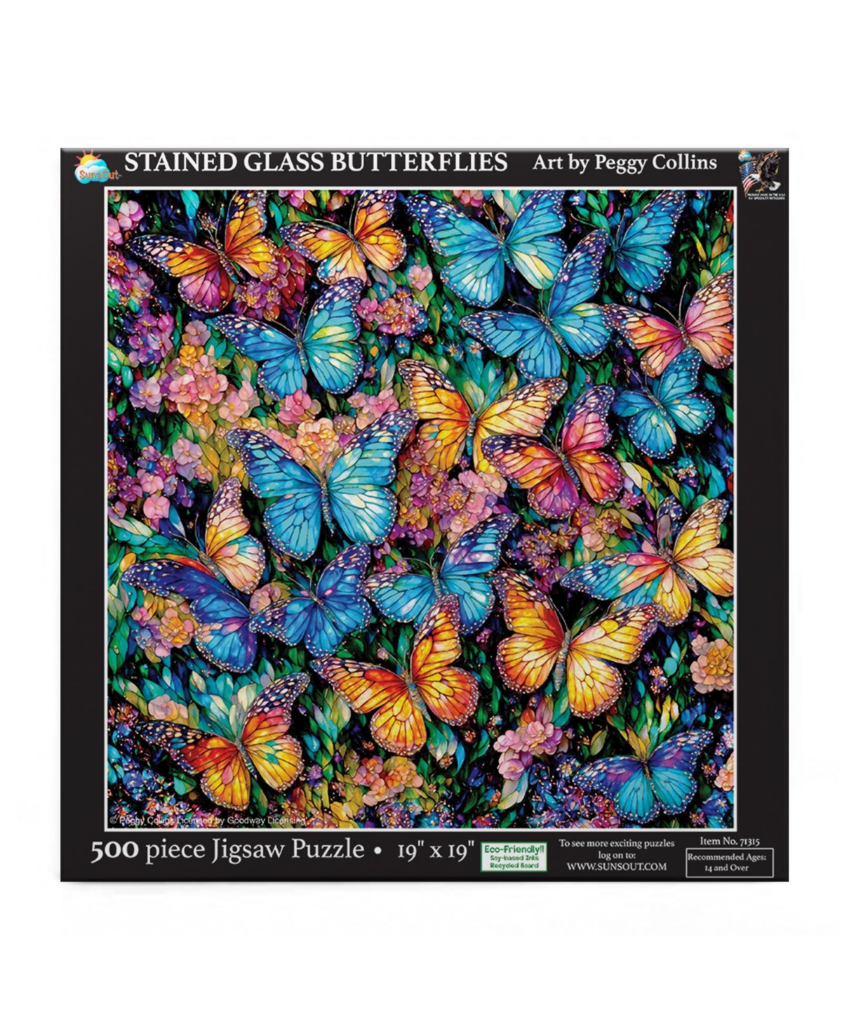 SunsOut Stained Glass Butterflies 500 piece Jigsaw Puzzle for Adults