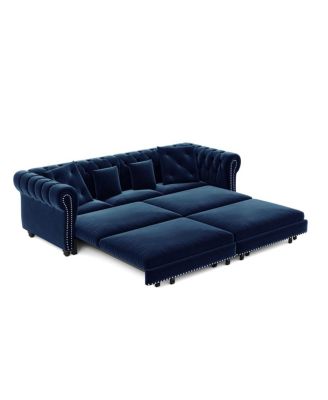 89" Sleeper Sofa Bed, King Size Velvet Pull-Out Couch with Chaise Lounge & Ottoman, 3-in-1 Tufted Sofa for Living Room