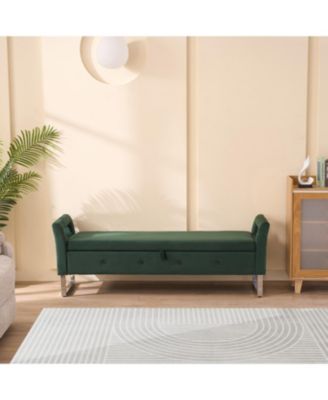 67.91"  Velvet Storage Bench with Armrests