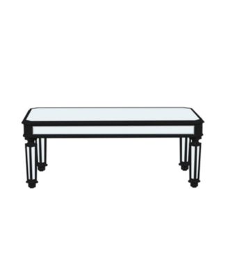 Silver Mirrored Coffee Table Black Carved Wood Rectangle Glass Tea Table