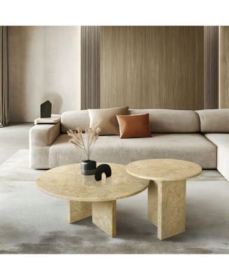 Streamdale Glod Yellow Beige Marble Coffee Table Set