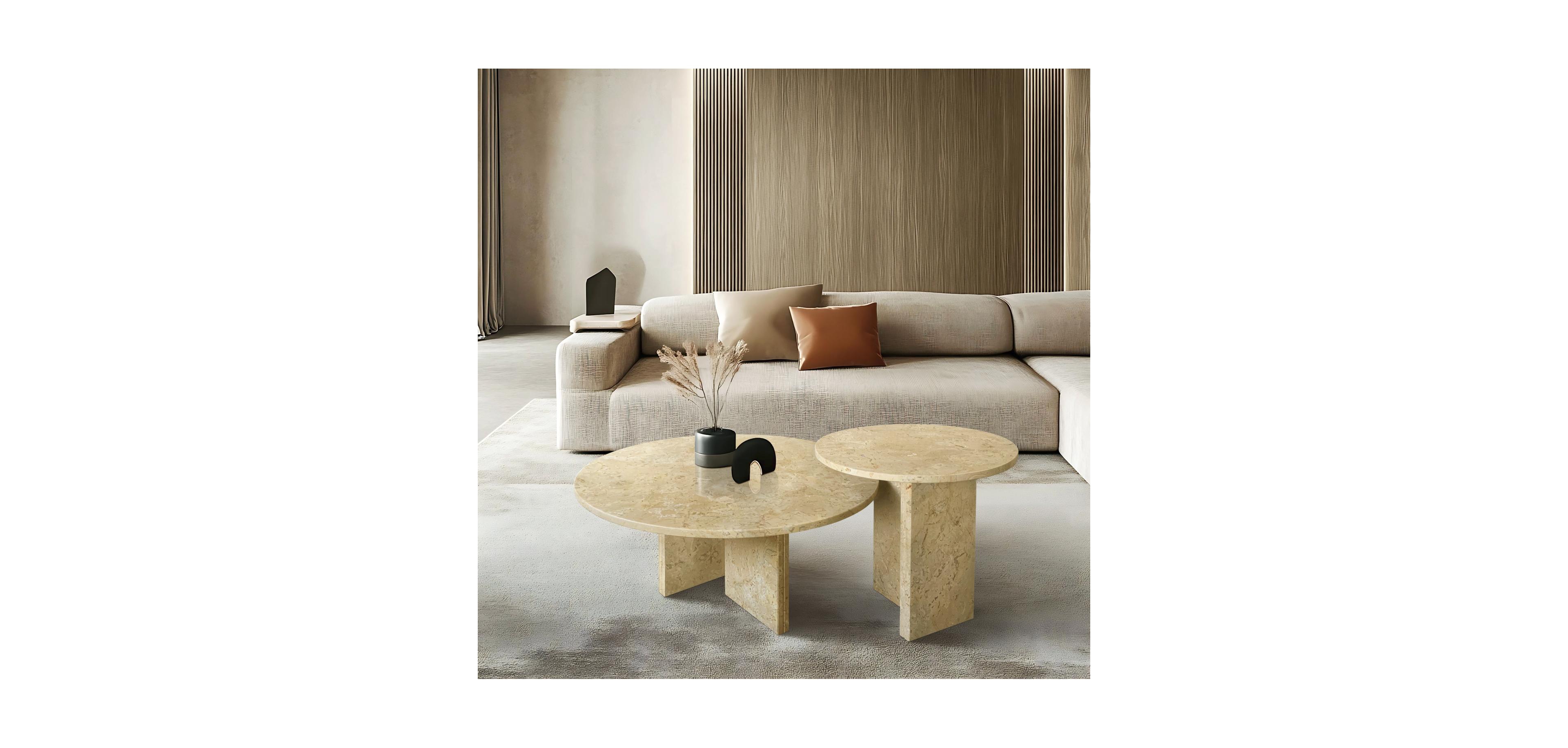 Streamdale Glod Yellow Beige Marble Coffee Table Set