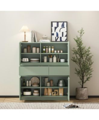 Streamdale Green wooden storage cabinet with 4 doors and 2 drawers
