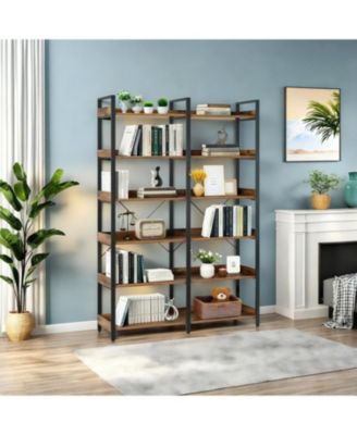 Streamdale 6-Tier Industrial Bookshelf, 67" Open Shelf Bookcase, Metal Frame, Brown