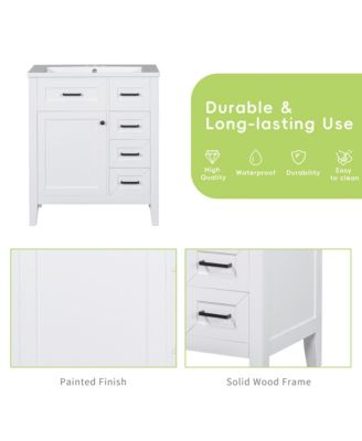 30" Bathroom Vanity, Cabinet Base Only, Bathroom Cabinet with Drawers, Solid Frame and MDF Board