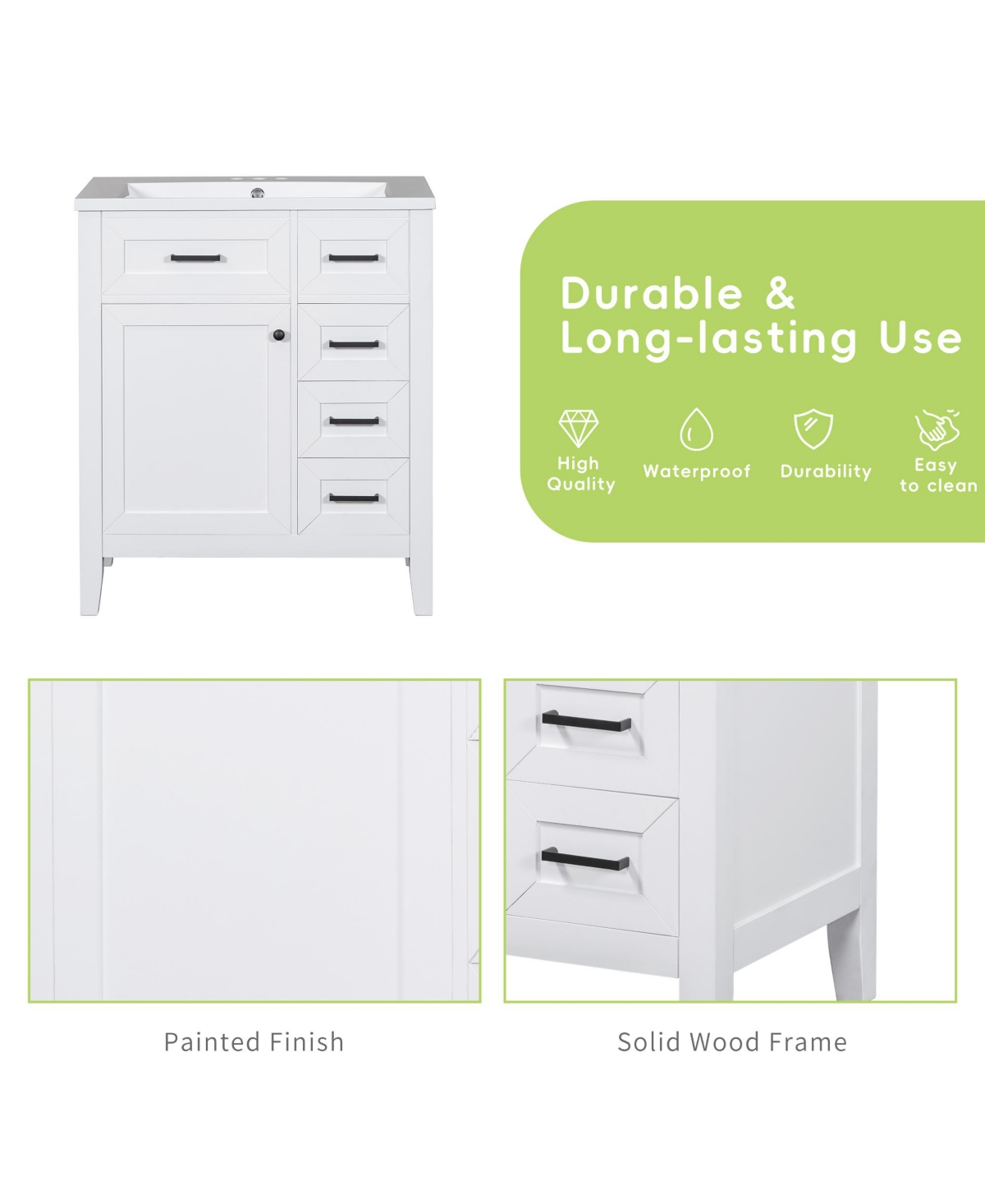 Casainc 30" Bathroom Vanity, Cabinet Base Only, Bathroom Cabinet with Drawers