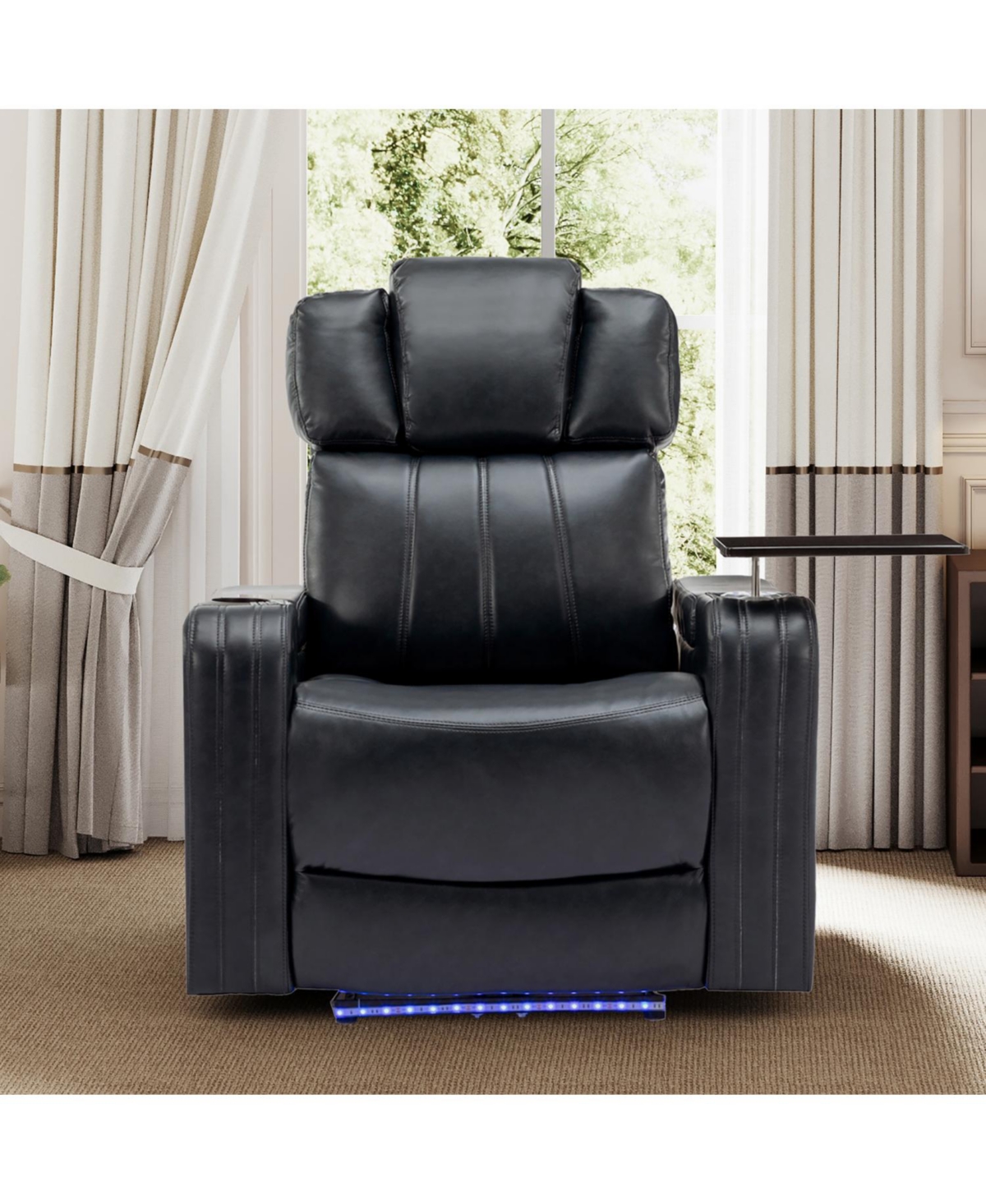 Streamdale Furniture Pu Leather Power Recliner w/ Cooling Cup Holder Bluetooth & Usb