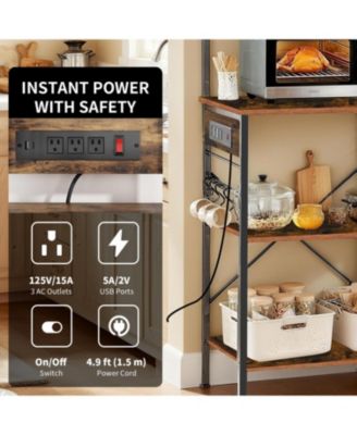 Streamdale Bakers Rack with Power Outlet, Microwave Stand, Coffee Bar, Kitchen Shelf (Brown)