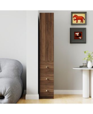 70.87" Display Cabinet, 4-Tier Shelf, 3 Drawers, Modern Wooden Bookshelf