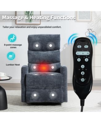 Streamdale Heat Massage Rocker Recliner Chair, Swivel Fabric, Blue