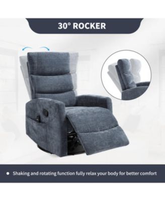 Streamdale Heat Massage Rocker Recliner Chair, Swivel Fabric, Blue