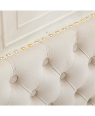 Velvet Dining Loveseat Bench, Tufted 2-Seat, Gold Legs, Mid Century Modern, Beige