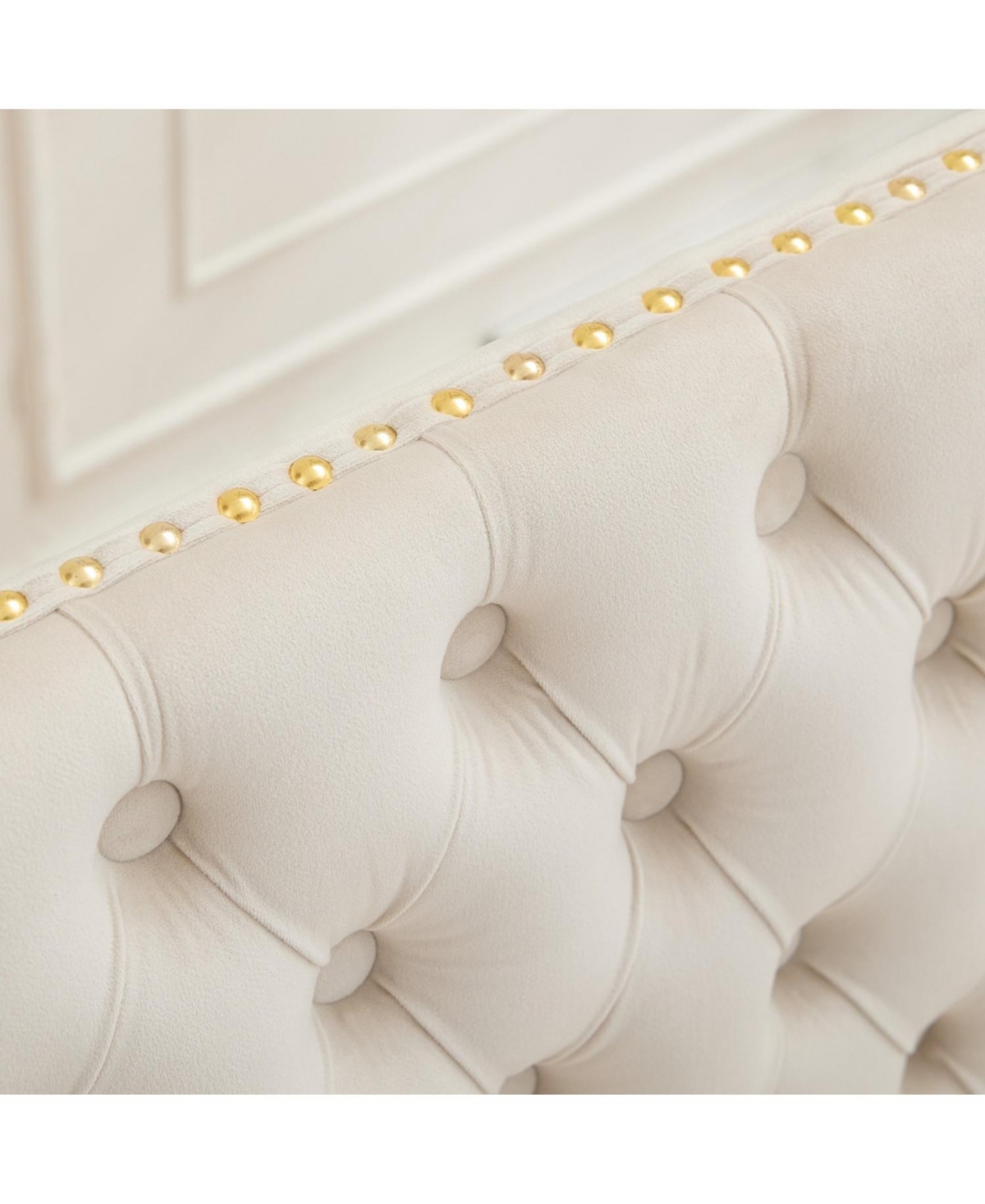 Streamdale Furniture Velvet Dining Loveseat Bench, Tufted 2-Seat, Gold Legs, Mid Century Modern, Beige