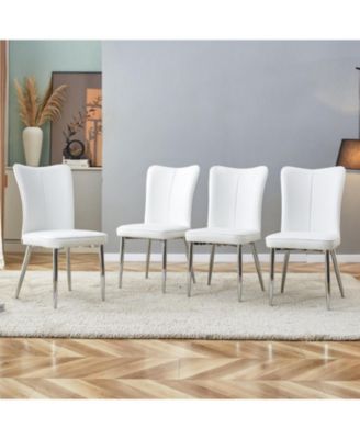 Streamdale White PU Dining/Office Chairs (4-Piece) - Silver Legs