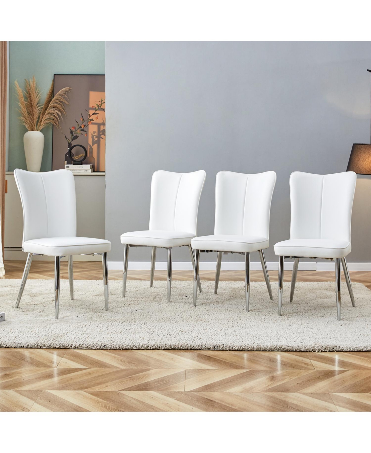 Streamdale White Pu Dining/Office Chairs (4-Piece) - Silver Legs