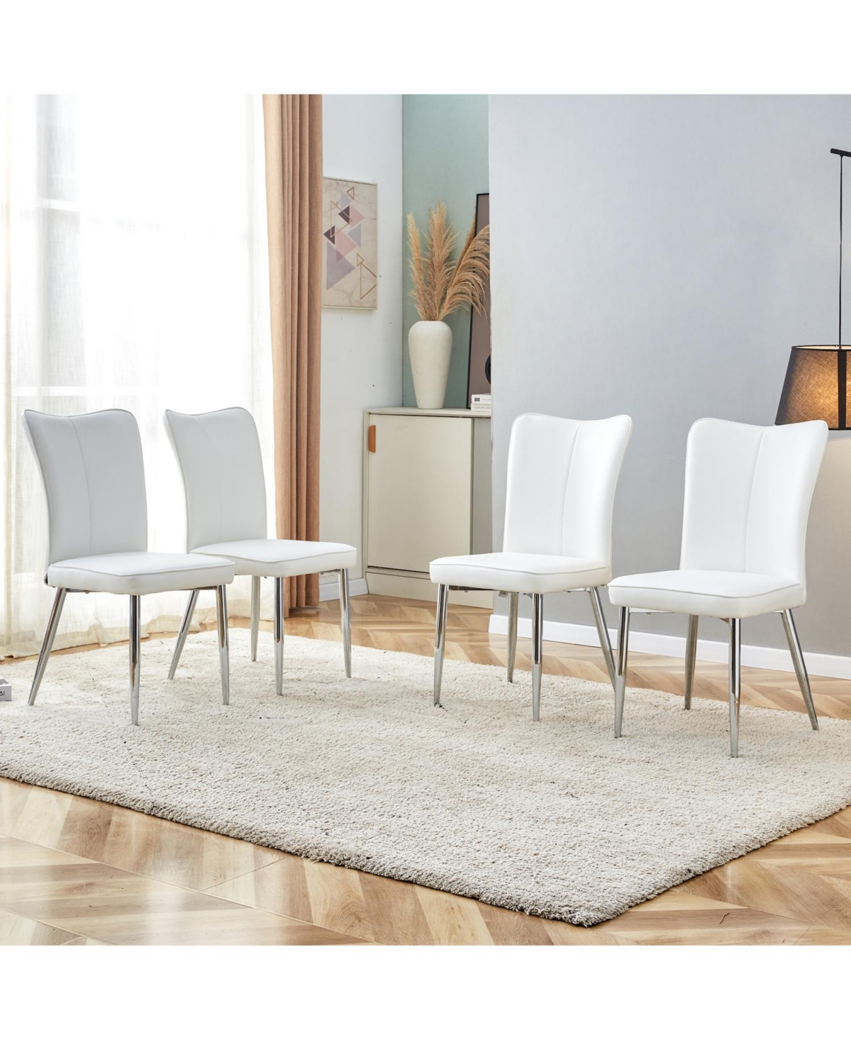 Streamdale White Pu Dining/Office Chairs (4-Piece) - Silver Legs