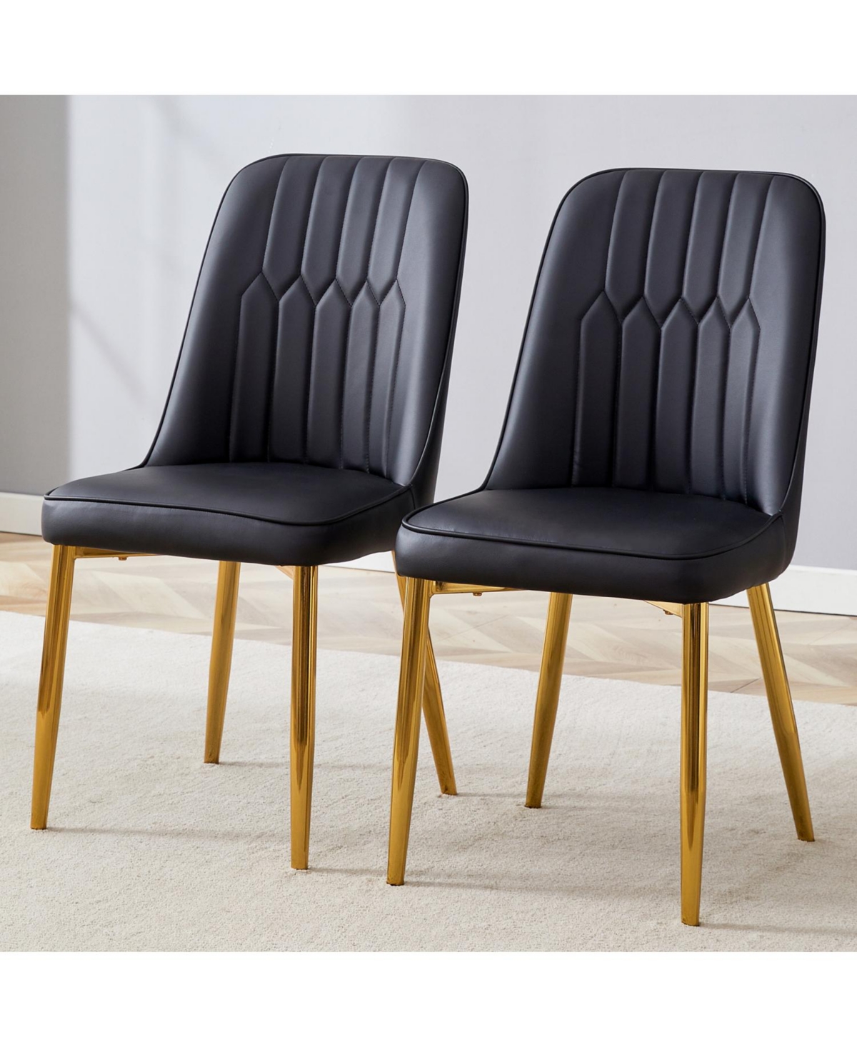 Streamdale Furniture Modern Pu Leather Dining Chairs with Gold Legs