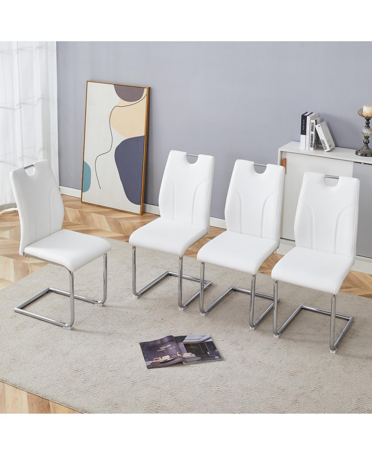 Streamdale Furniture Streamdale White Pu Dining Chair Set (Set of 4