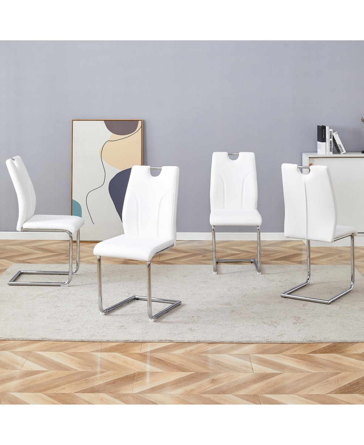 Streamdale Furniture Streamdale White Pu Dining Chair Set (Set of 4