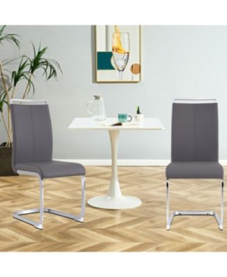 Modern Grey PU Leather Dining Chairs (Set of 2)