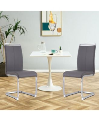 Modern Grey PU Leather Dining Chairs (Set of 2)