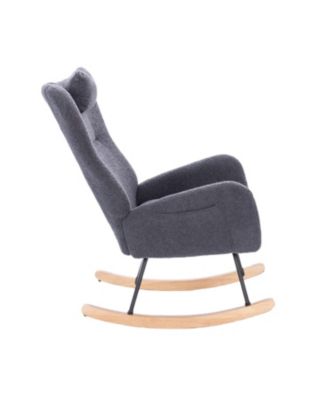 Teddy Upholstered Nursery Rocking Chair for Living Room Bedroom(DARK GREY Teddy)