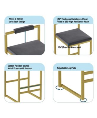 Streamdale Velvet Bar Stools Set of 2, Counter Height, Gold & Gray