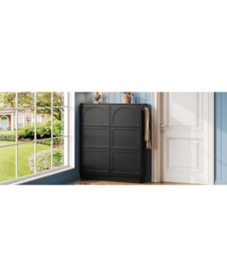  Modern Narrow Shoe Cabinet - Cream & Black