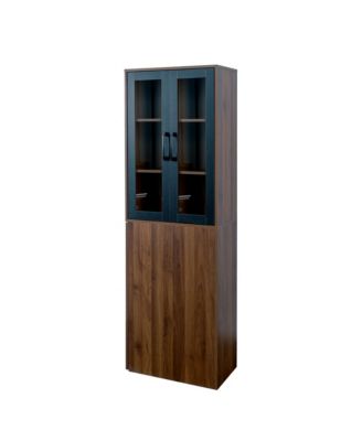  70.87" Display Cabinet, 4-Tier Pull-Out Shelf, 2 Glass Doors, Modern Bookshelf