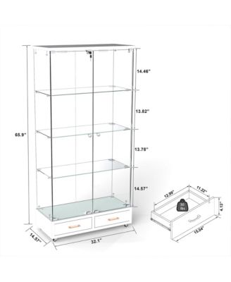 White Glass Display Cabinet w/ Drawers & LED Lights