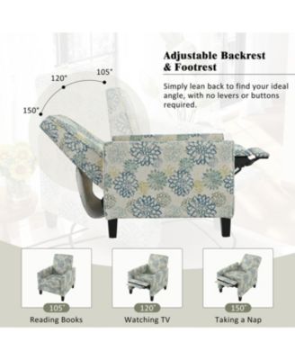 27.5" Recliner Chair, Solid Wood Legs, Light Brown & Blue