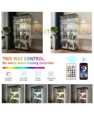  Tempered Glass Display Cabinet w/ LED, Lock, Mirror Back - Black