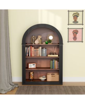  4-Shelf Tall Bookcase, 45.66" Black Wood Open Display