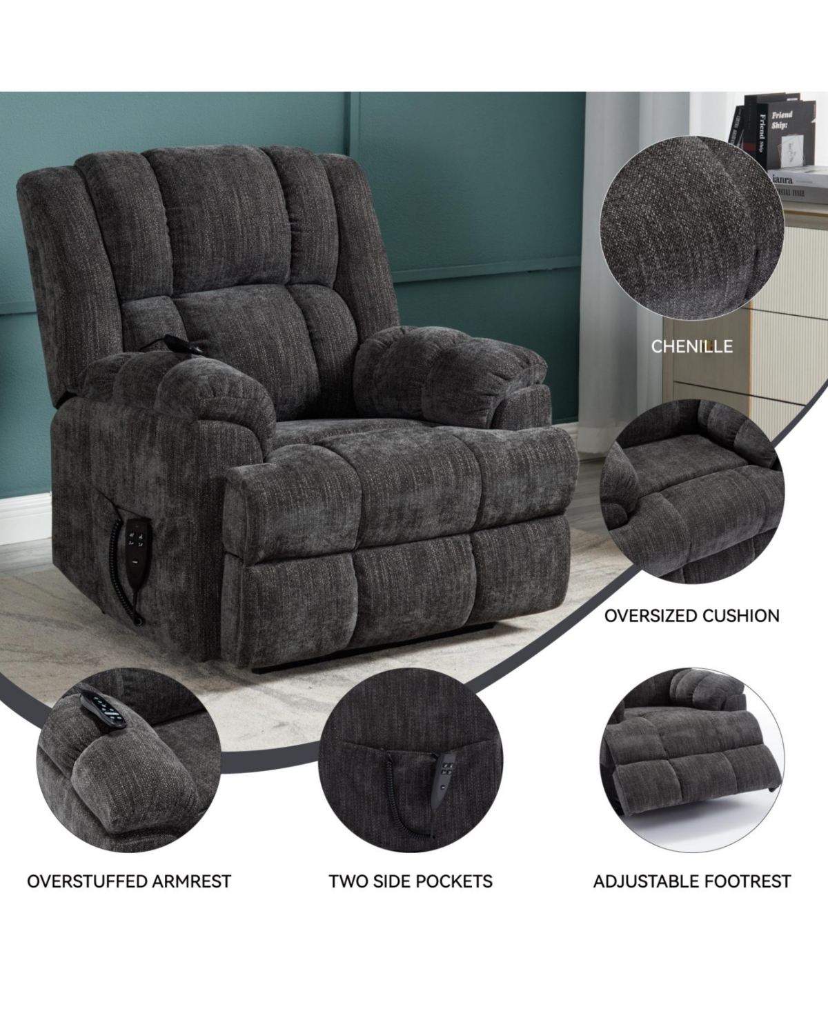 Streamdale Furniture Streamdale Dual Motor Power Lift Recliner with Heat & Massage, 350 Lbs