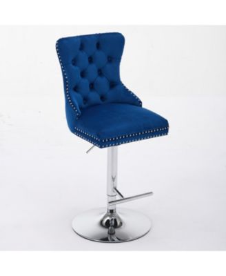 Streamdale Chrome Swivel Velvet Barstools, Adjustable Height, Tufted, Set of 2