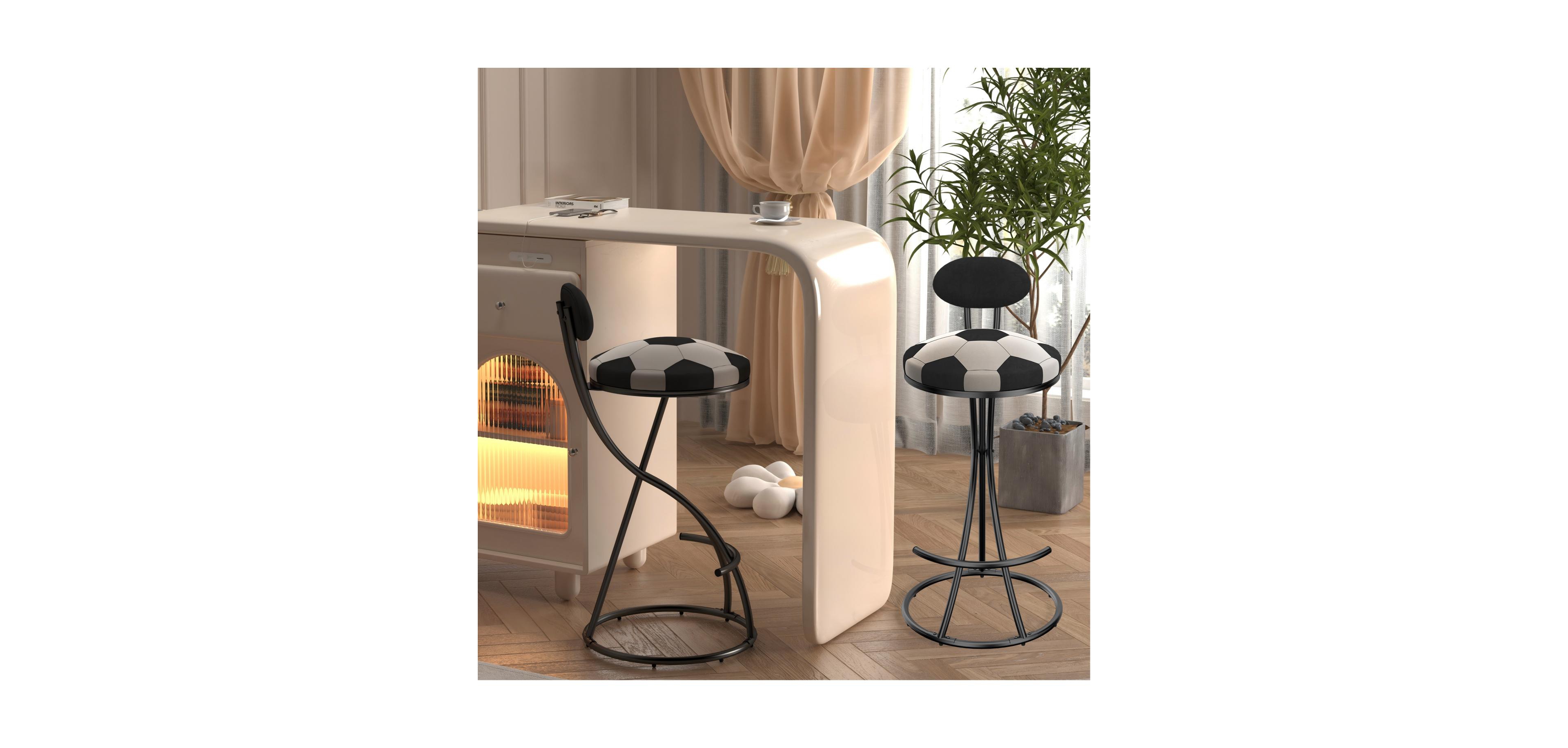 Streamdale Furniture Velvet Football Print Bar Stools Set of 2 - Black Frame