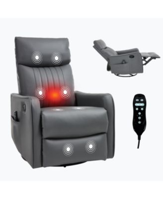 Grey Faux Leather Massage Recliner Rocker Swivel Chair