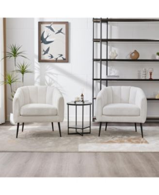  Chenille Barrel Accent Chair - Ivory