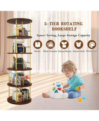 Rotating 5-Tier Bookshelf - 360 Swivel, Gold