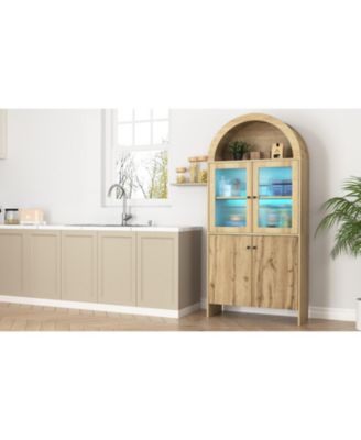 Wood Grain Tech Dome Cabinet - Snack Storage & LED Lighting