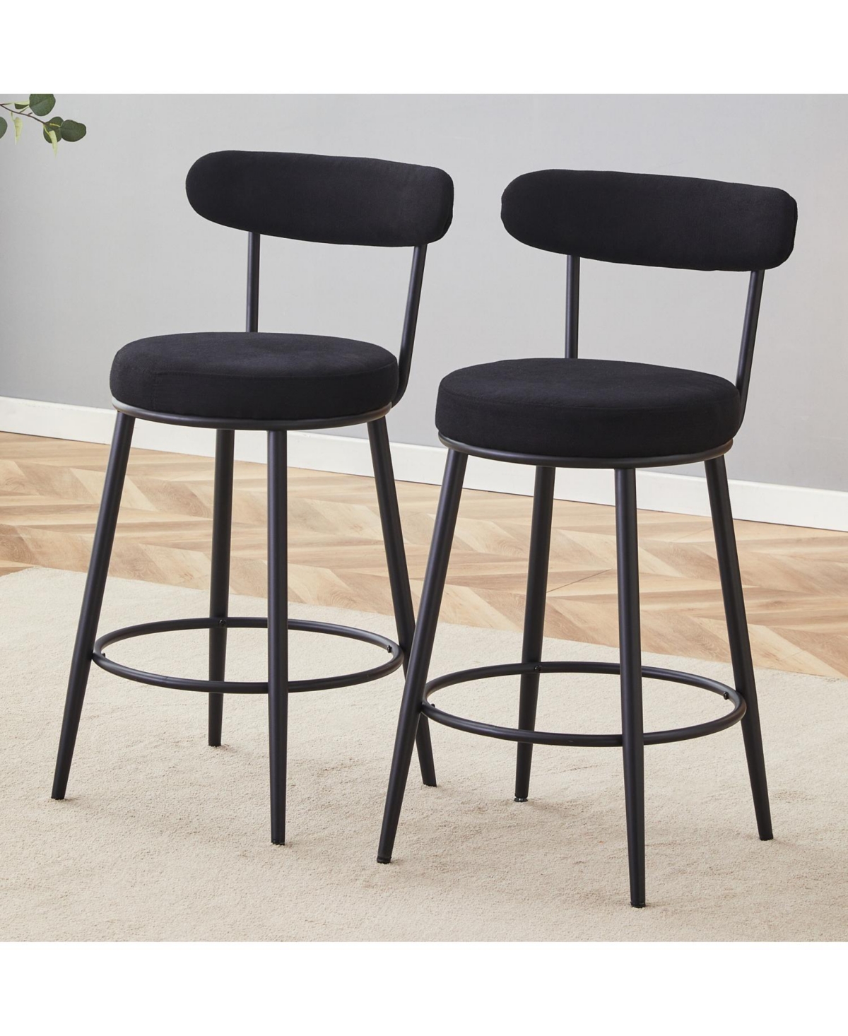 Streamdale Furniture Ergonomic High Leg Bar Chairs - Black Fabric 35.5" - 2 Pack