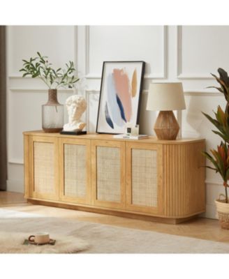 64" Wave TV Stand Rattan Door Cabinet